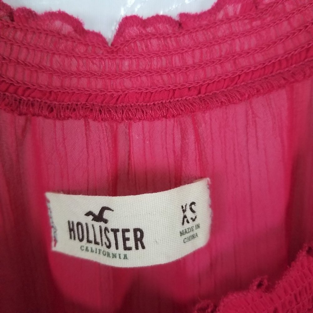 Hollister Sz XS Semi Sheer Top Fuchsia 3/4 Sleeve - Picture 6 of 7